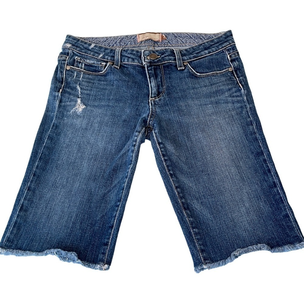 Paige Premium Denim Laurel Canyon Medium Wash Raw Hem Bermuda Shorts Size 28